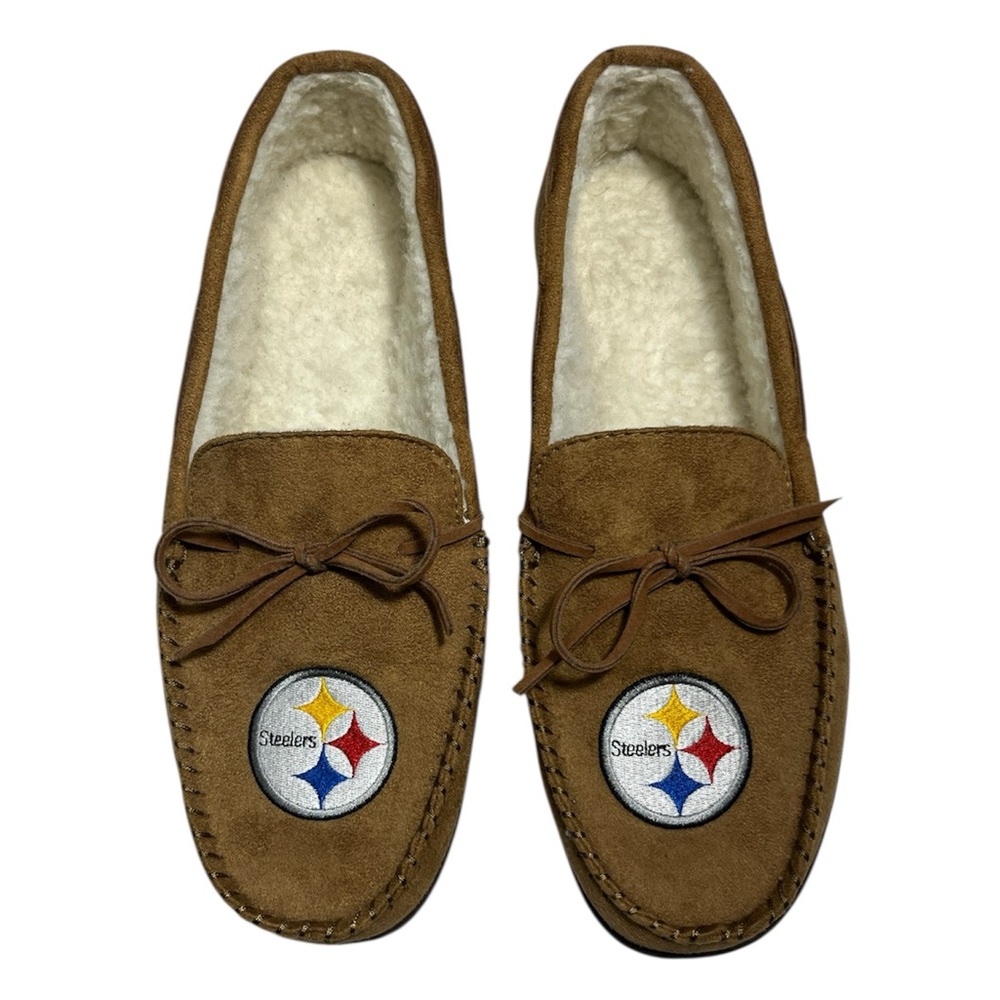 Steelers Moccasin Slippers Men’s XL Embroidered Slip-on Faux Suede